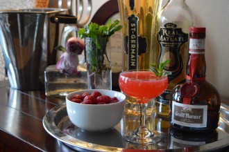 The Aventura Cocktail: Mezcal, Grand Marnier, St Germaine, Citrus, Raspberries, Mint