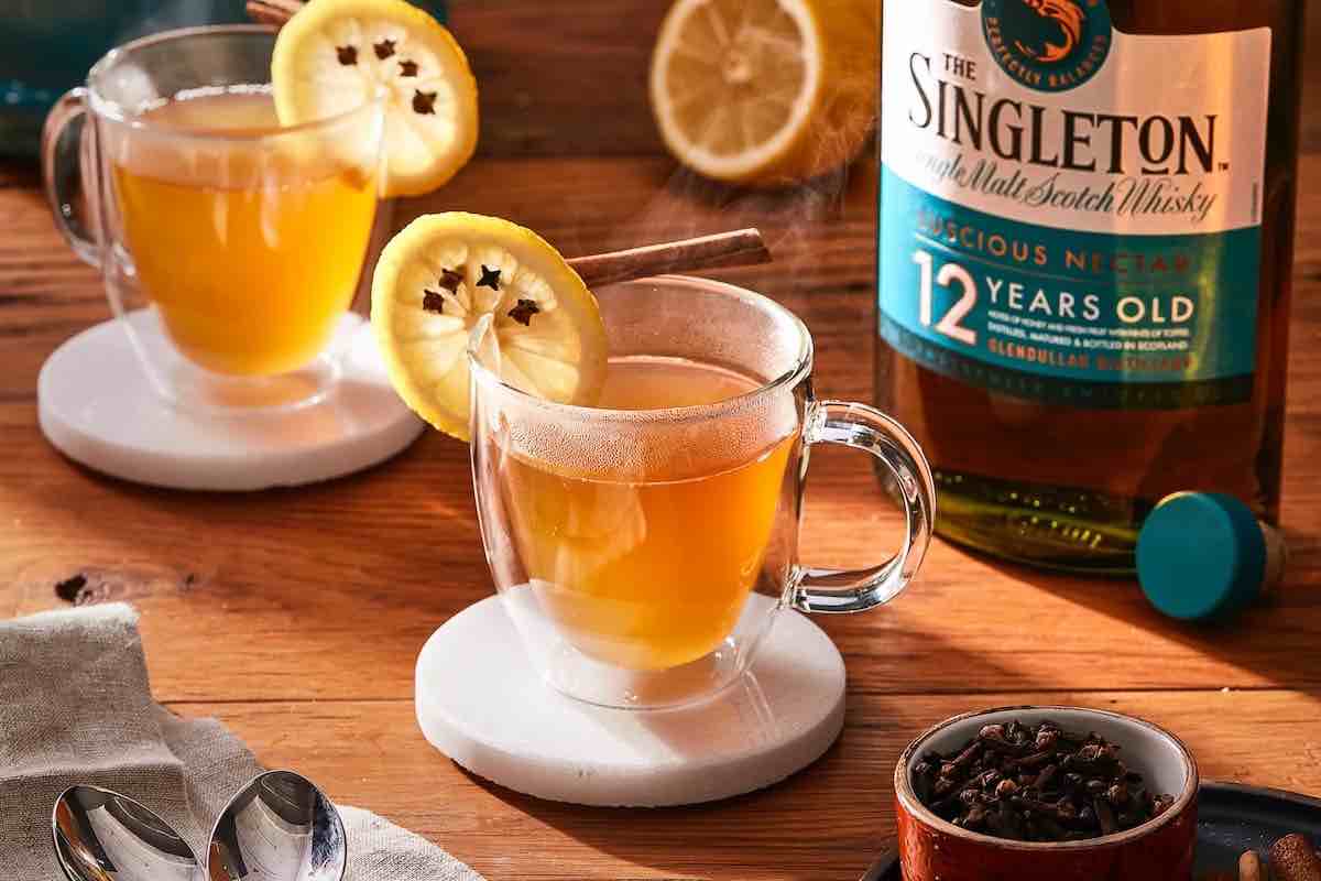 hot toddy with lemon wheel