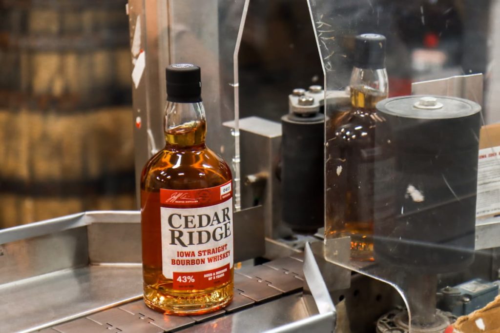 cedar ridge bourbon on the distillery bottling line