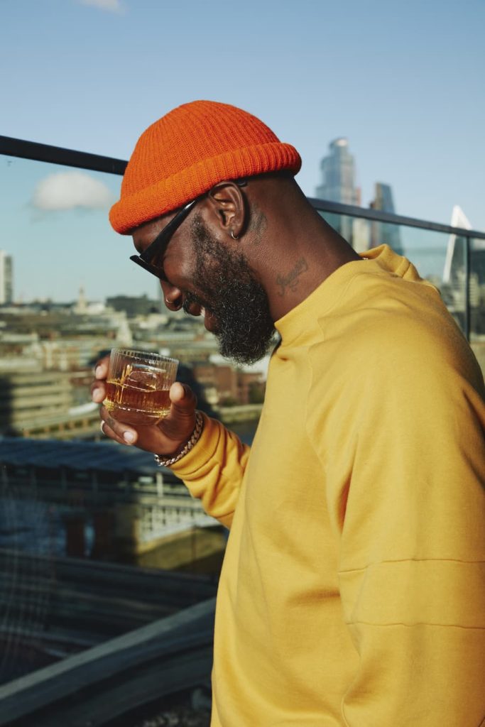 whisky drinker on a rooftop