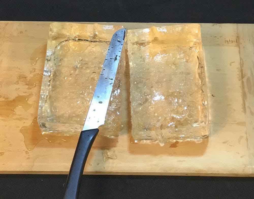 cutting ice blocks with a knife
