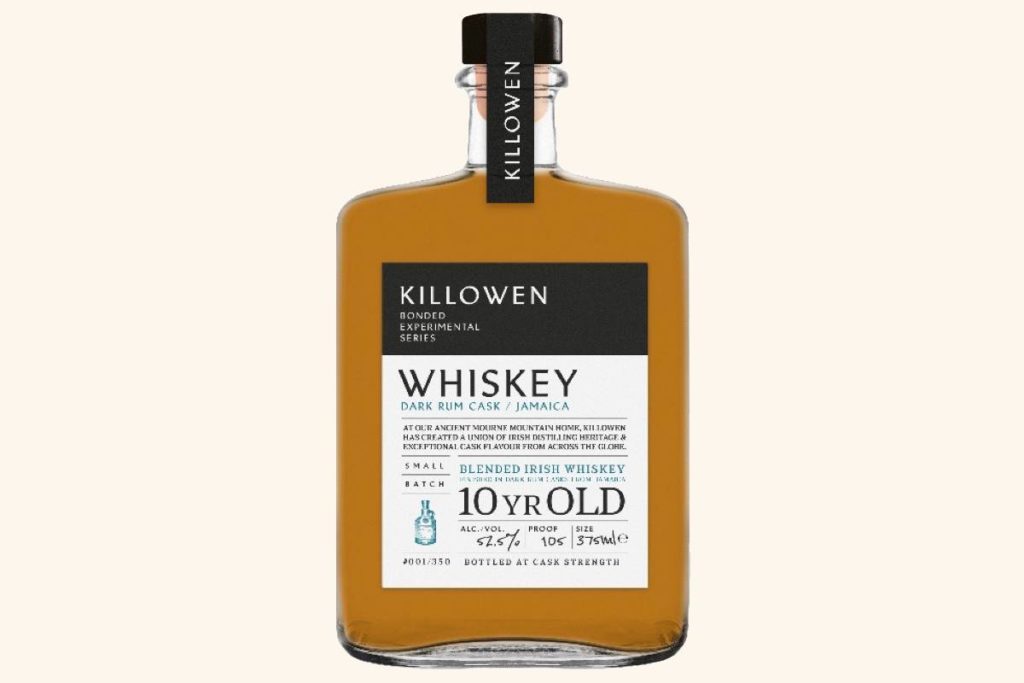 a bottle of Killowen Bonded Experimental Series Jamaican Dark Rum Cask Irish whiskey