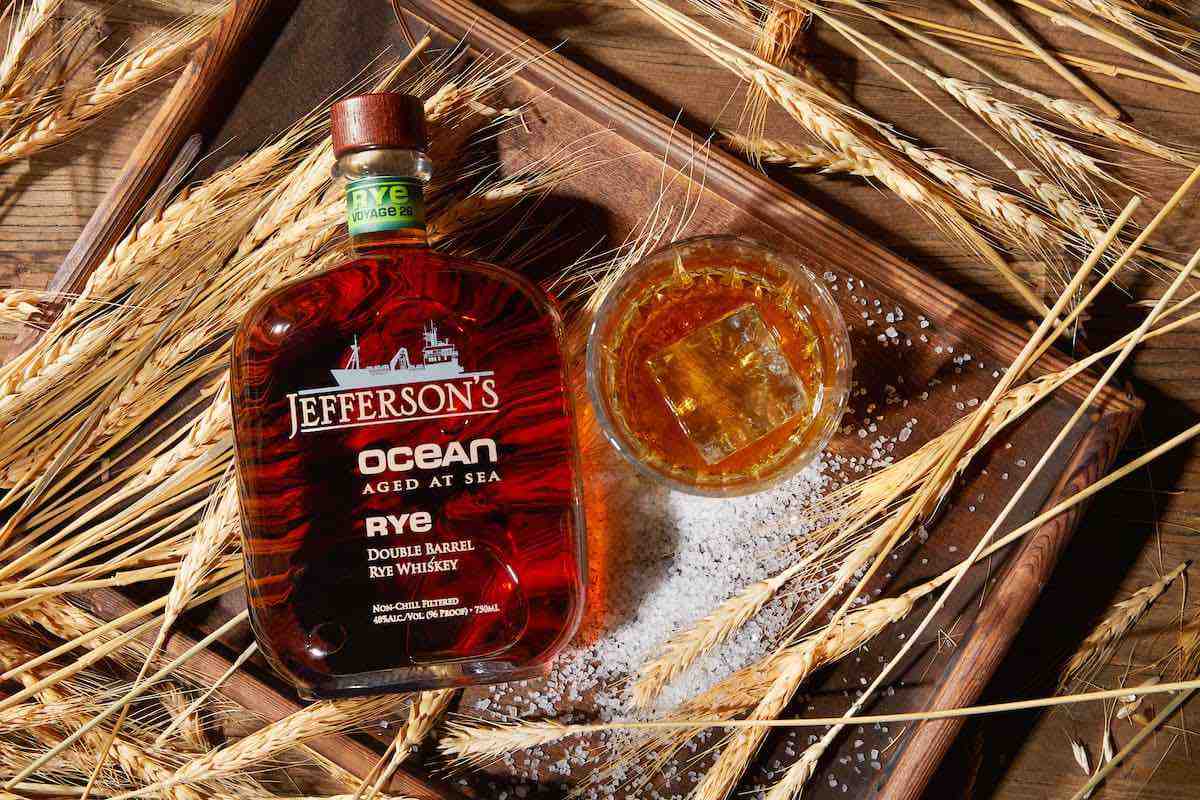 Jefferson's Ocean Rye Whiskey bottle with a cocktail