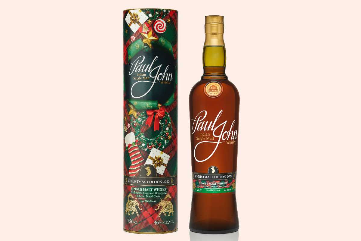 a bottle of paul john christmas edition 2022 whisky