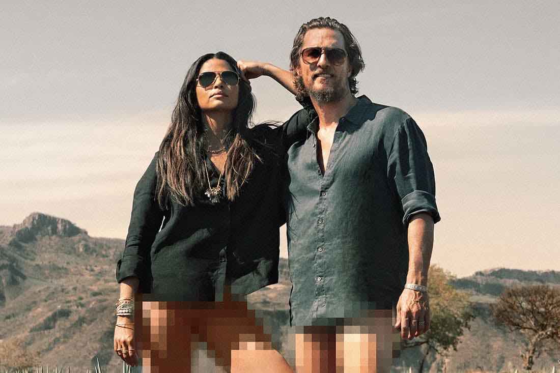 matthew and camila mcconaughey, standing together without pants on